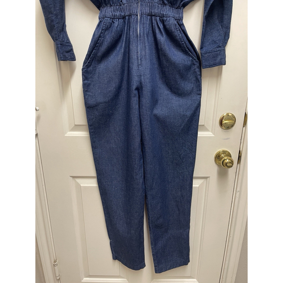 Saint Germain Jean Jumpsuit With Intricate Yoke Smocking, Zip Size M - Picture 8 of 9